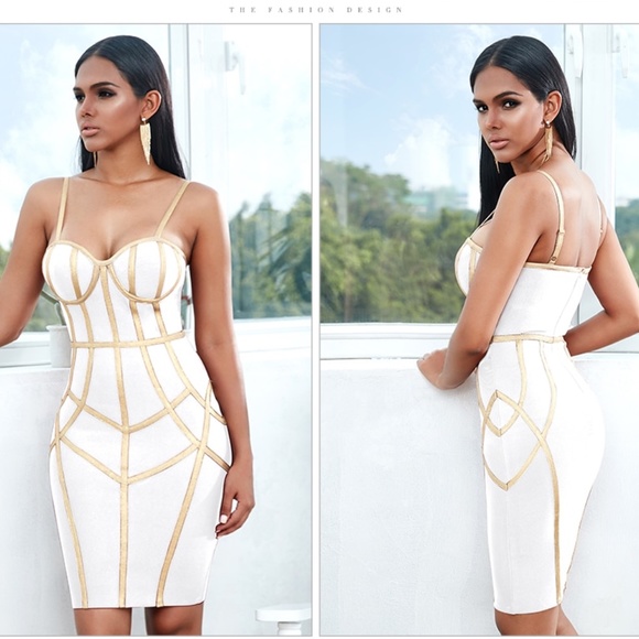 🎥 Bandage Contrast Trim Slim Dress in WHITE - Picture 3 of 16